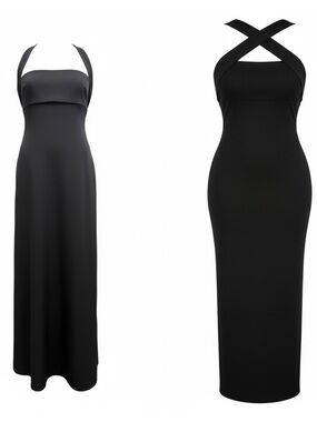 Vintage Hugo Buscati Black Bodycon Maxi Dress Size 4 Criss Cross Halter 90s